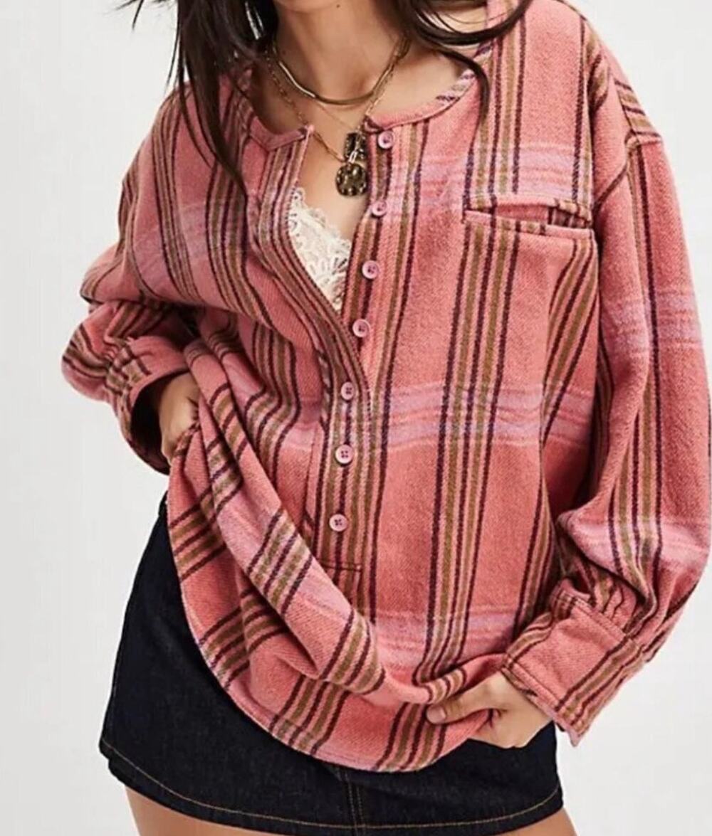 Free People We The Free Perfect Plaid Heavyweight Button Up Shirt, Size M
